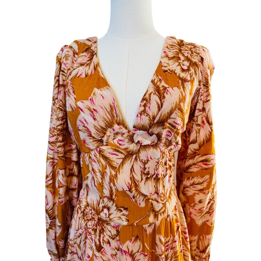 NWT Small Band of the Free Boho Chic Long Sleeve Floral Dress Heather Gold - Picture 4 of 14